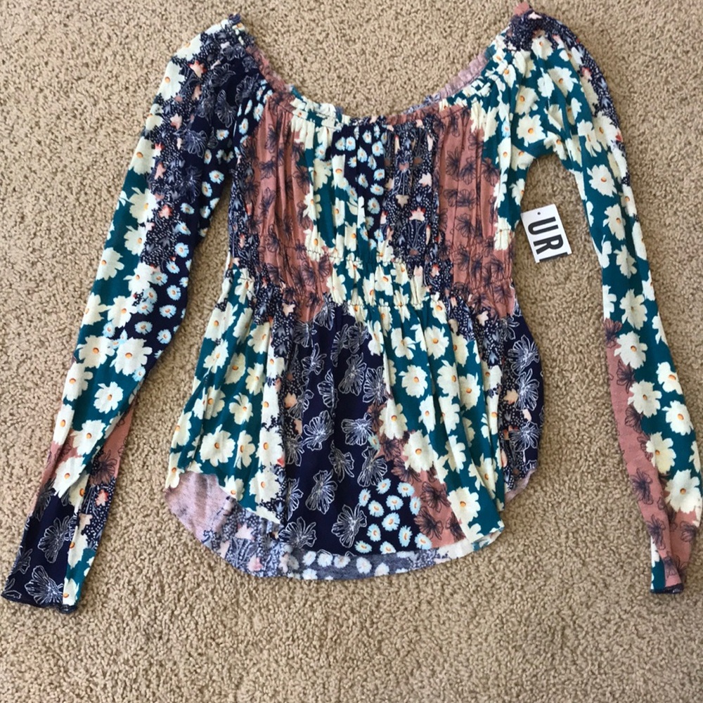 Urban outfitters off the shoulder printed top